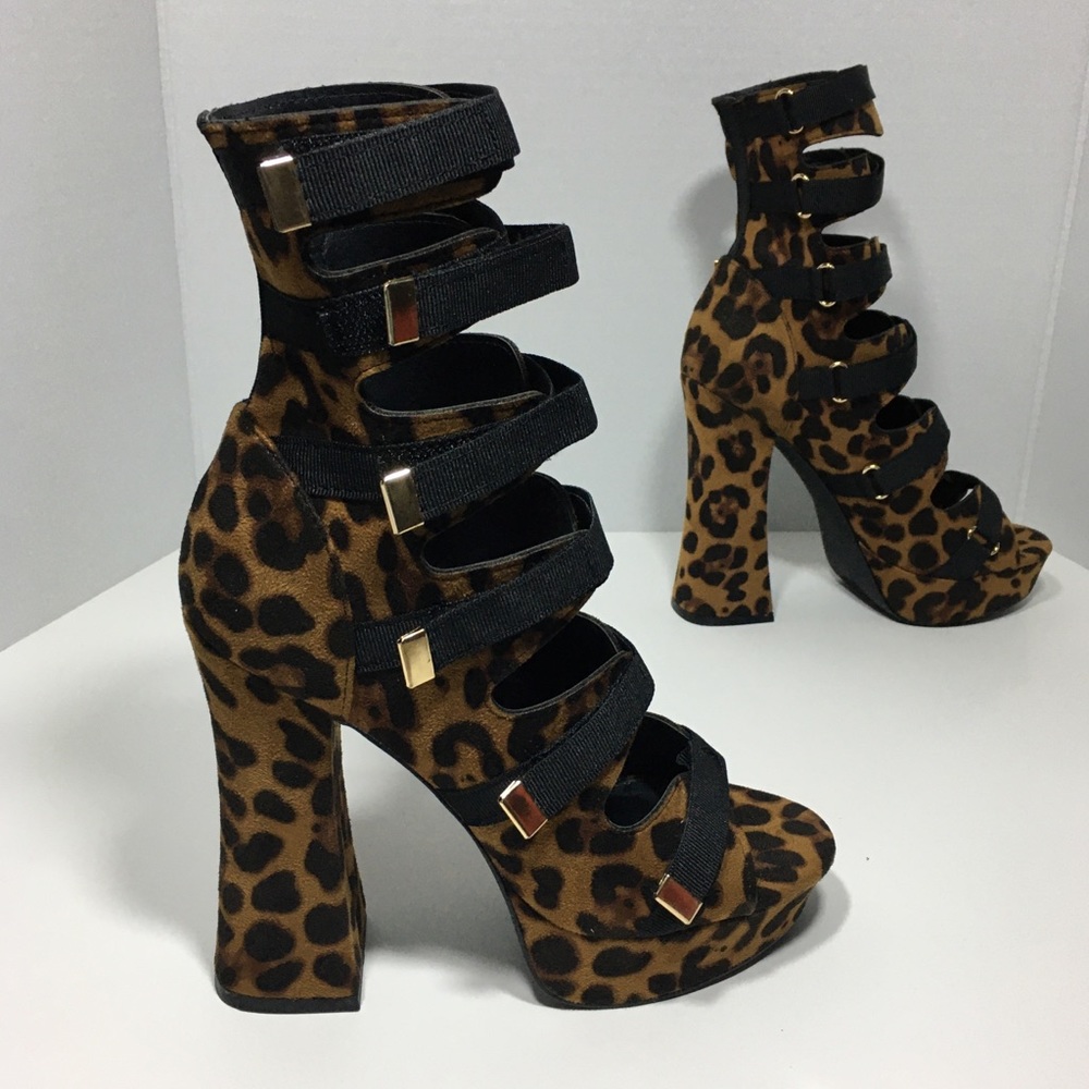 Liliana Leopard Print Strappy Platform Heels - Picture 2 of 6